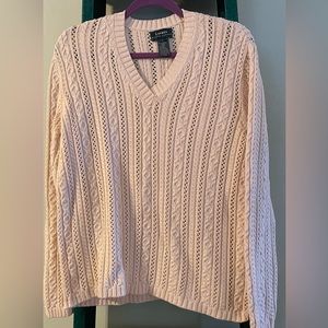 Classic Lauren Ralph Lauren V-Neck Fisherman’s Knit Sweater Large